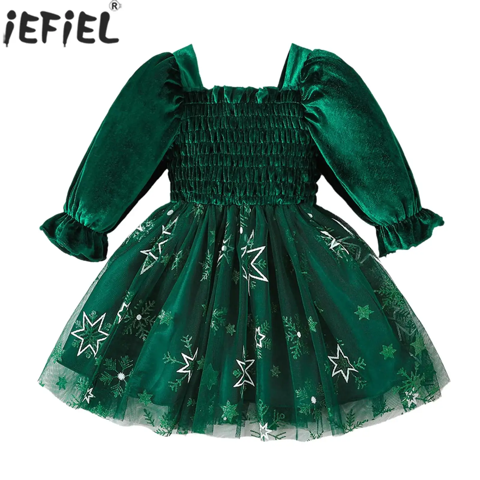 Детское рождественское платье для девочек с длинным рукавом бархатная