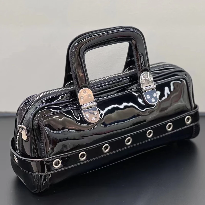 

Moto & Biker Boston Bags For Women Luxury Designer Handbags 2023 New In PU Bright Surface Process Belt Sequined Chain Shoulder