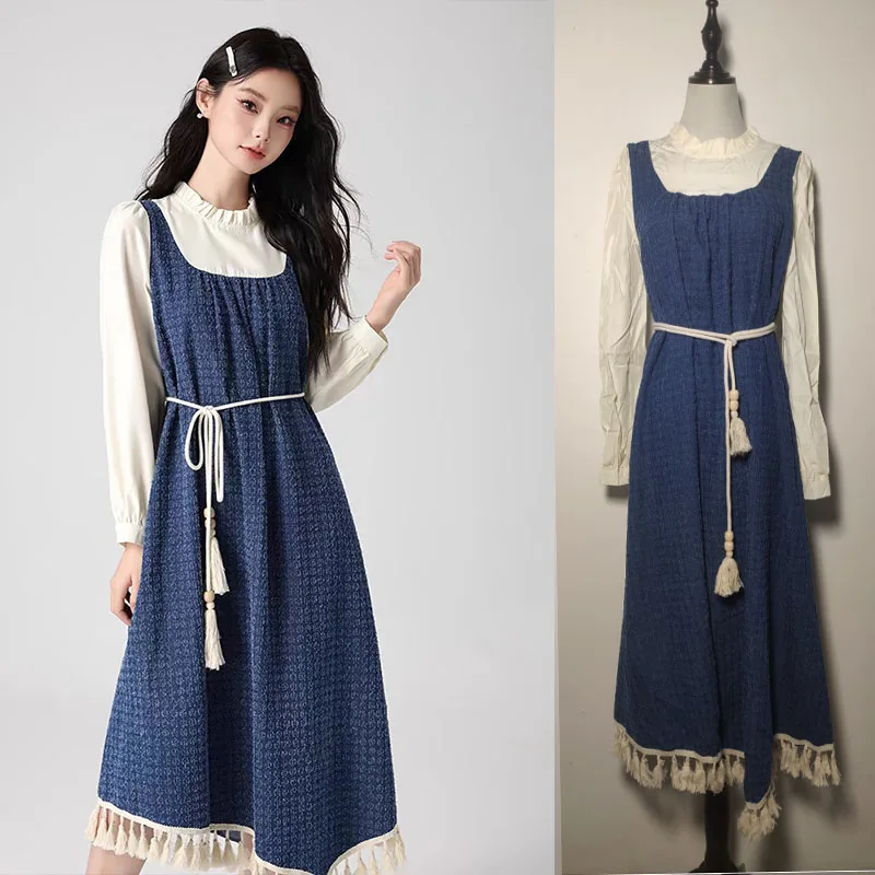 MiiiiX джинсовое длинное платье с нерегулярными кисточками женское из двух частей