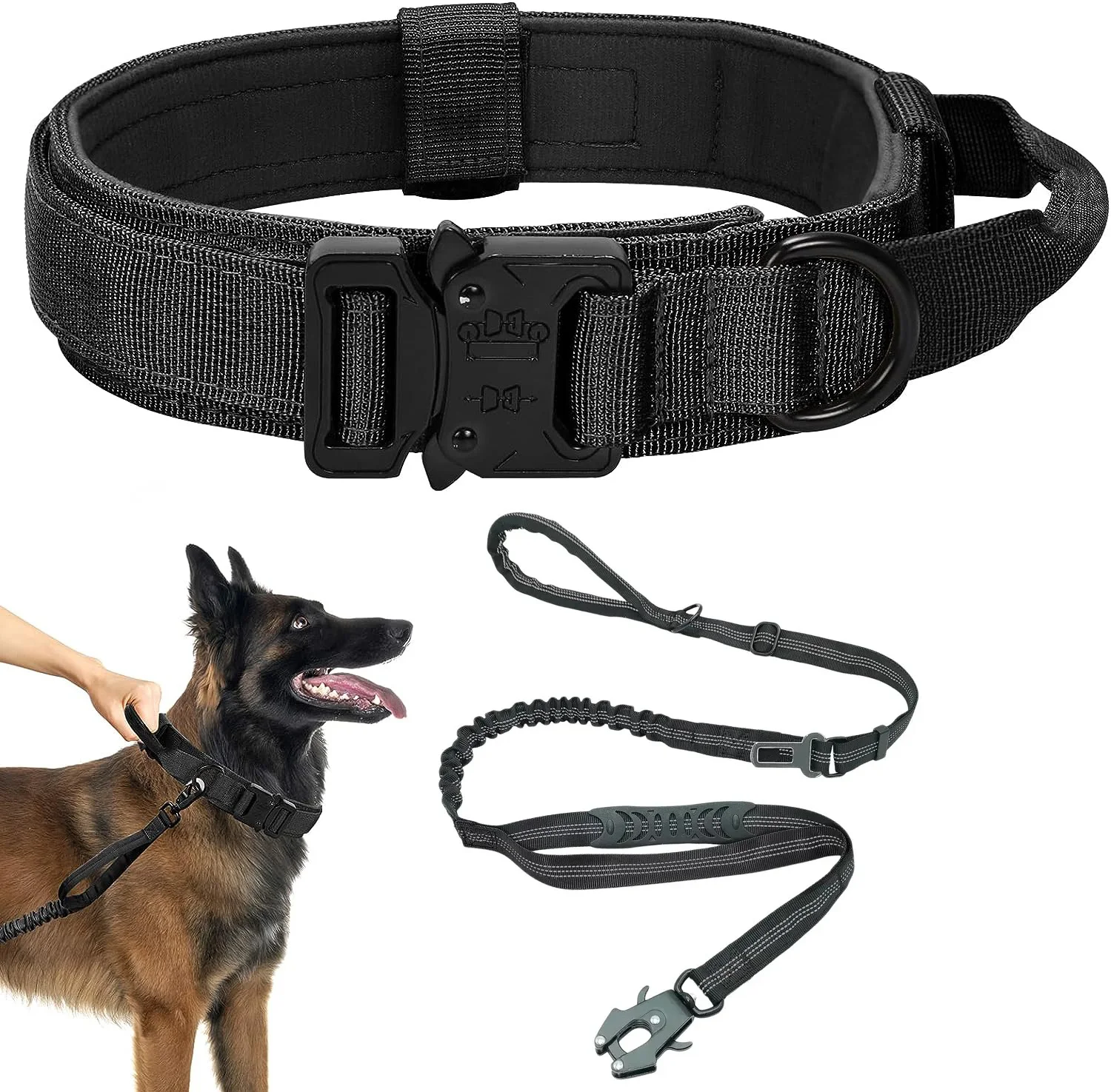 

Тактический собачий ошейник с эластичным поводком, регулируемый собачий ошейник и поводок с регулируемой ручкой, металлическая пряжка и поворотный карабин