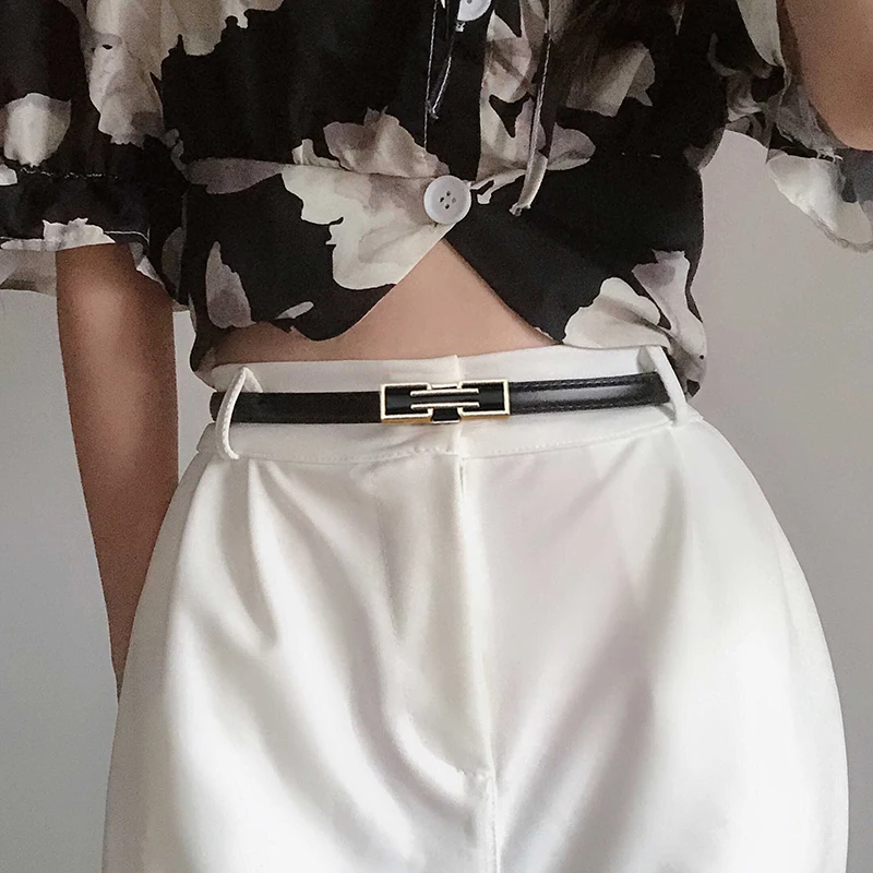 

Leather Belt Thin Skinny Metal Gold Elastic Buckle Waistband Belt Jeans Dress Simple Fashion Women Belt Dress Accessories