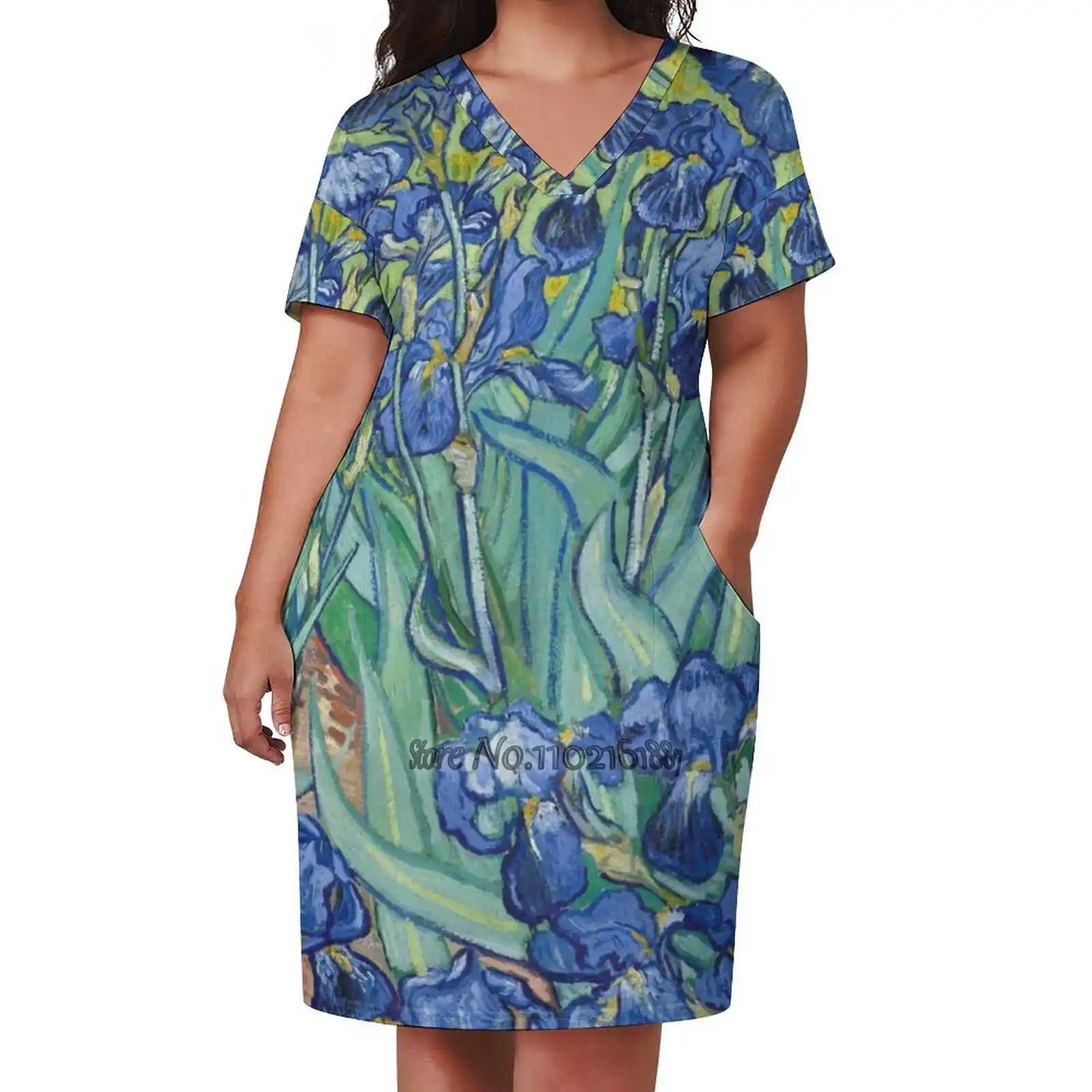 Винсент Ван Гог-ирисес модное уличное платье свободная юбка с V-образным вырезом