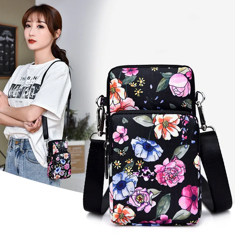

Crossbody Cell Phone Shoulder Zipper Bag Fashion Printed Flowers Daily Use Card Holder Casual Sport Bag Small Wallet For Women