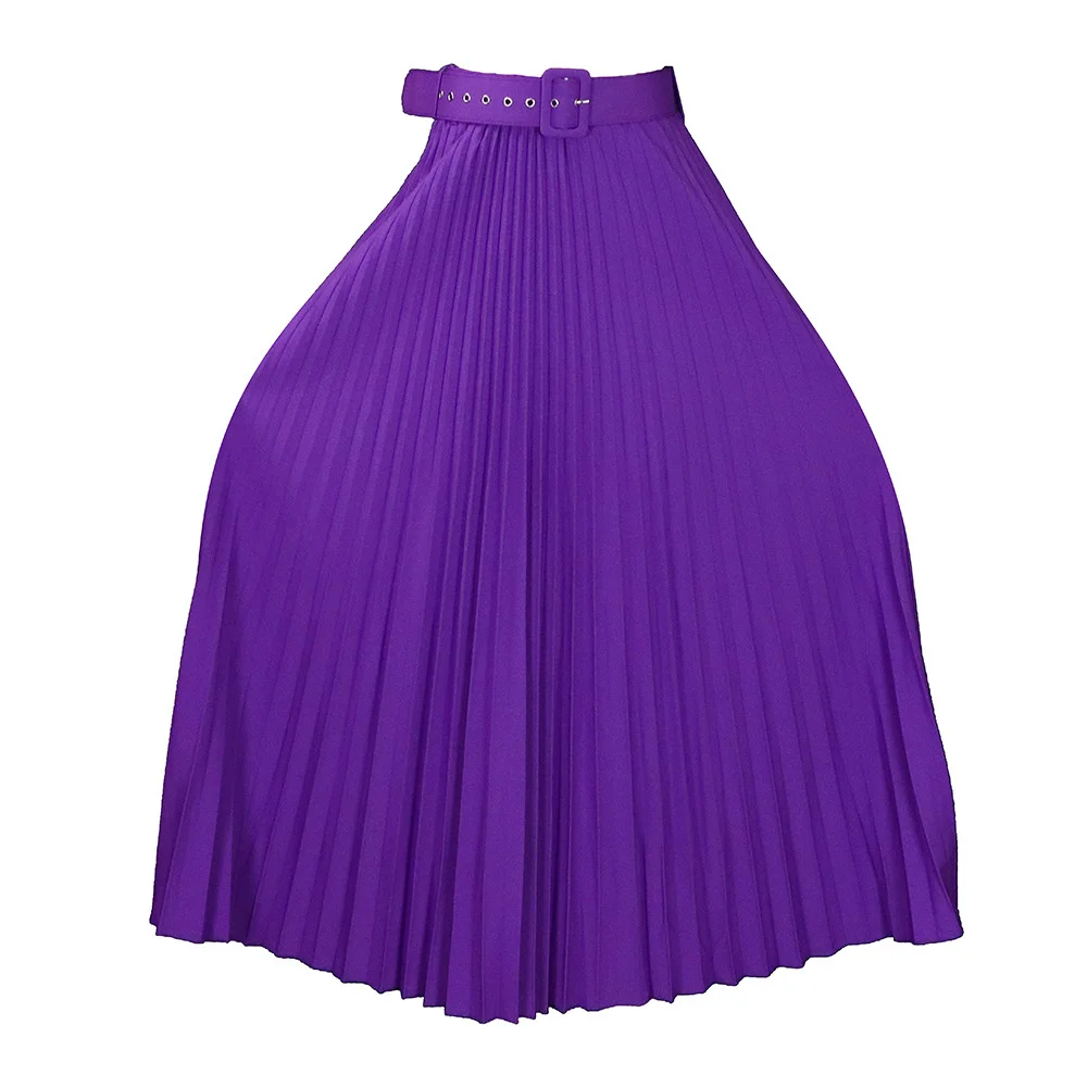 Plus Size Large Women's Skirt New Wear With Belt New High Waist And Large Skirt With Medium Length Pleated Temperament
