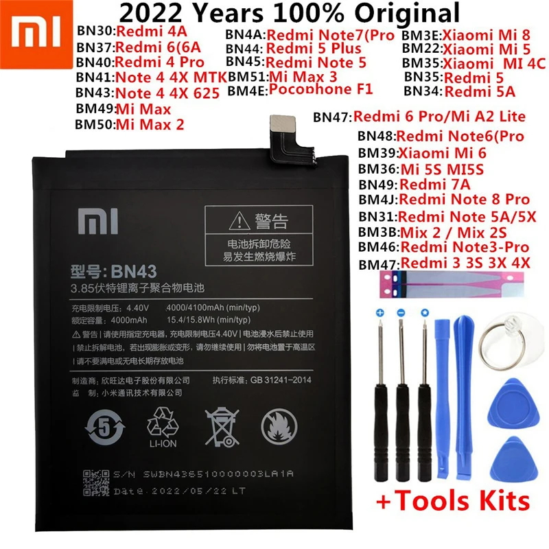 

Original Battery For Xiaomi Mi Redmi Note Mix Max 2 3 3S 3X 4 4X 4A 4C 5 5A 5S 5X M5 6 6A Mi6X 7 8 9 MI9 Pro Plus Lite batteries