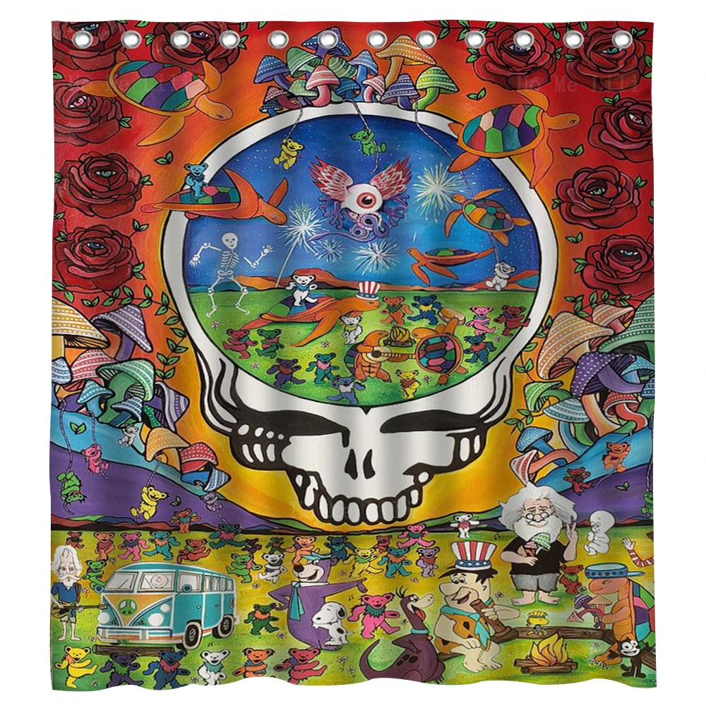 

The Grateful Dead Dancing Bears Skeleton Playing The Guitar Skull And Rose Tie-dye Shower Curtain By Ho Me Lili Bathroom Decor