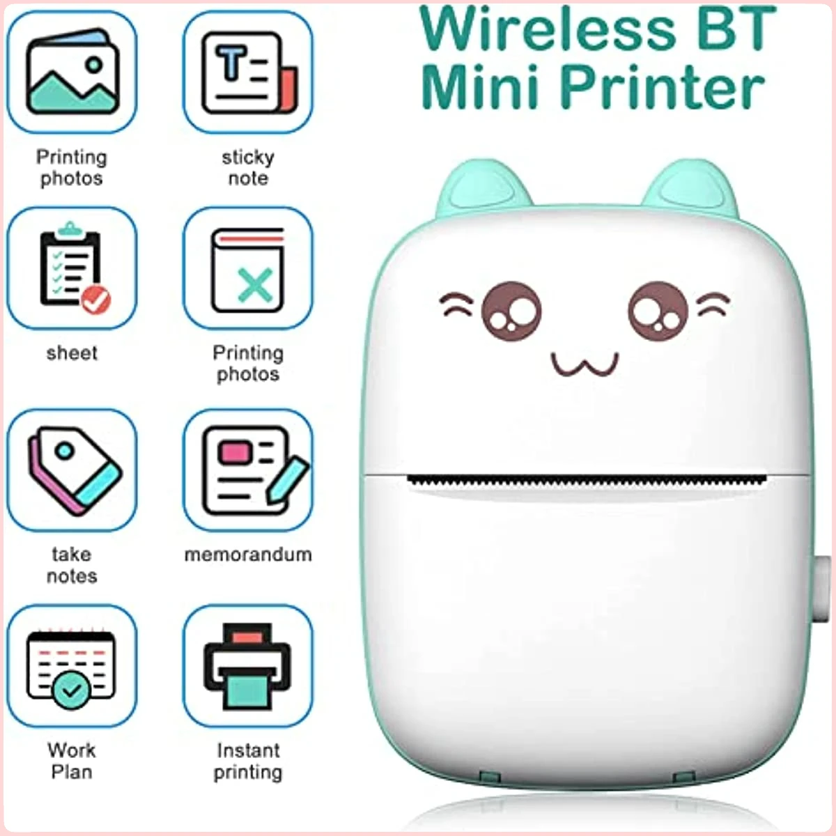 

Mini Printer Portable Pocket Thermal Printer with 10 Rolls Paper Bluetooth Wireless Smart Printer QR Code Inkless Printing