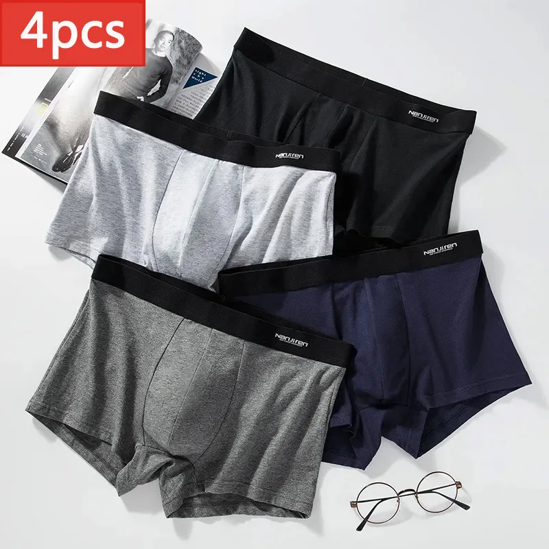 4Pcs/Lot Men's Underwear Pure Cotton Boxer Shorts Sexy Boxer Shorts Head Boys Printed Underpants