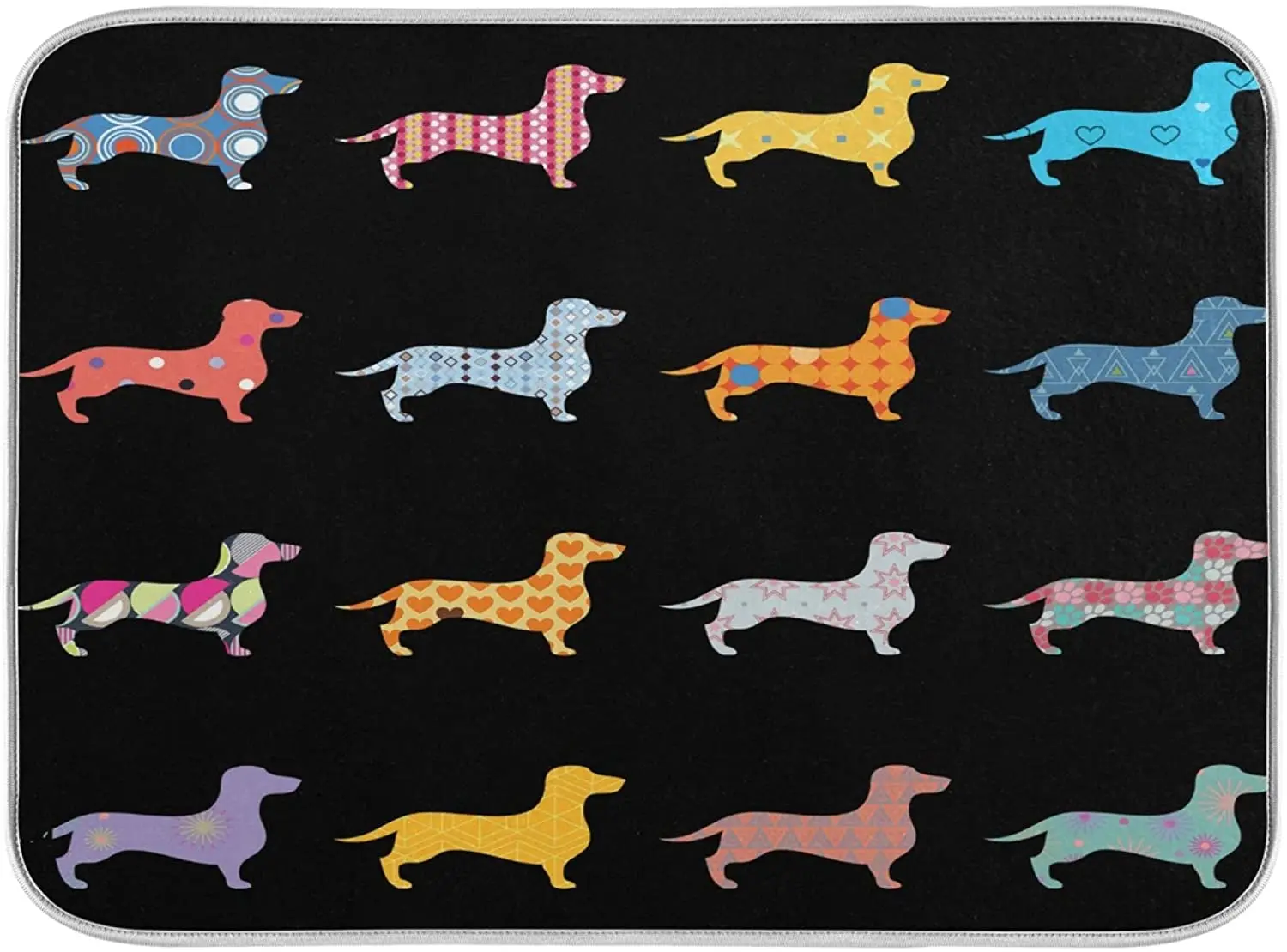 

Cartoon Dachshund Puppy Dog Black Dish Drying Mat for Kitchen Counter 18 x 24 Inch