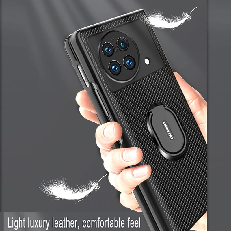 Kup Luksusowy Telefon Etui Z Podstawką Uchwyt Dla VIVO X Krotnie Prawdziwe Włókna Węglowego Ultra-cienki Składany Ochronne Na Ekran Pokrywa Dla VIVO XFOLD