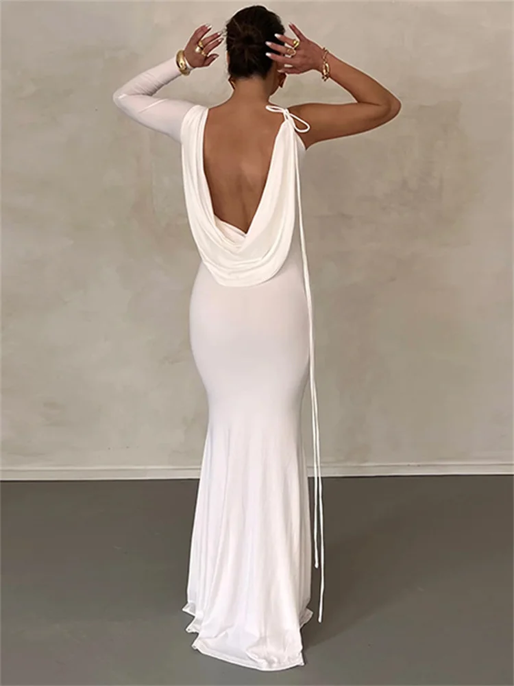 

Осенние сексуальные однотонные Асимметричные облегающие платья макси, клубный наряд для женщин, 2022 длинное платье с длинным рукавом, женское платье
