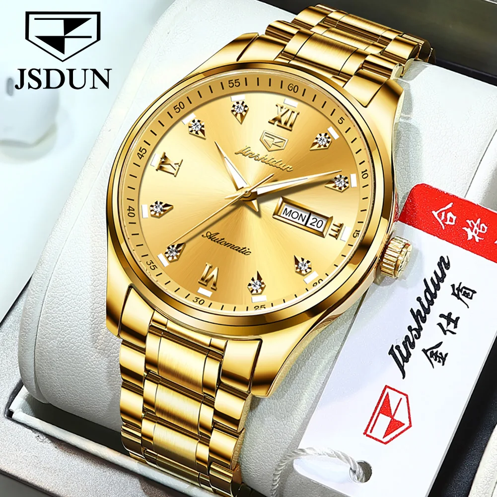 

JSDUN Men Mechanical Wristwatches Luxury Brand Automatic Watch Men Stainless Steel Business Watch Relogio Masculino 8763