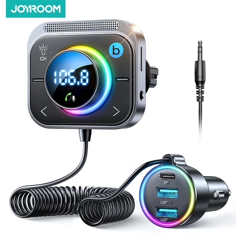 Joyroom Bluetooth 5.3 FM/AUX-передатчик Автомобильный адаптер Аудио FM-передатчик Bass Boost 3 порта PD & QC 3.0 FM Bluetooth Быстрое зарядное устройство