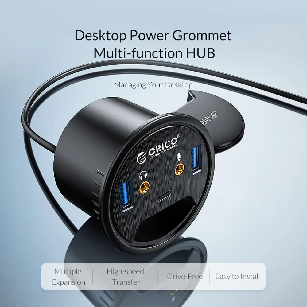 Фото Настольный втулка ORICO, USB 3,0 концентратор с разъемом для наушников и микрофона, кардридер типа C, OTG адаптер, сплиттер для ноутбука, аксессуары №2