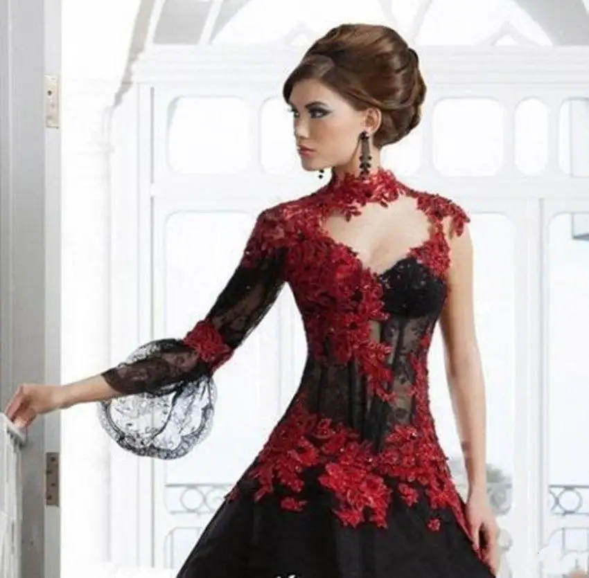 

Evening Dresses Formal A Line One-Shoulder Long Sleeve Floor-Length Crystal Beaded Lace Satin Backless Illusion