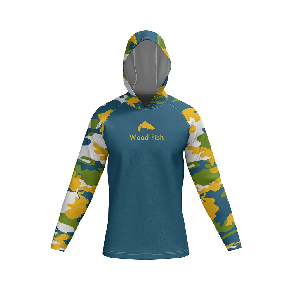 

Wood Fish Fishing Clothing Mens Crewneck Shirt-Print Camisa De Pesca Fishing Long Sleeve Uv Protection Shirt SOLARVENT HOODY PRO