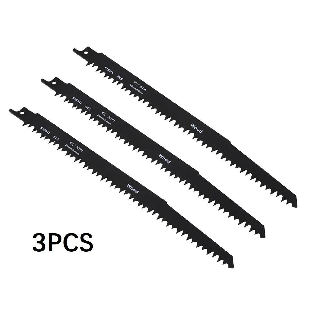 

3 Pcs Reciprocating Saw Blade 240mm S1531L HCS Wear Resistance Saw Blades For Wood Tree Cutting Purning Graden Green Worker