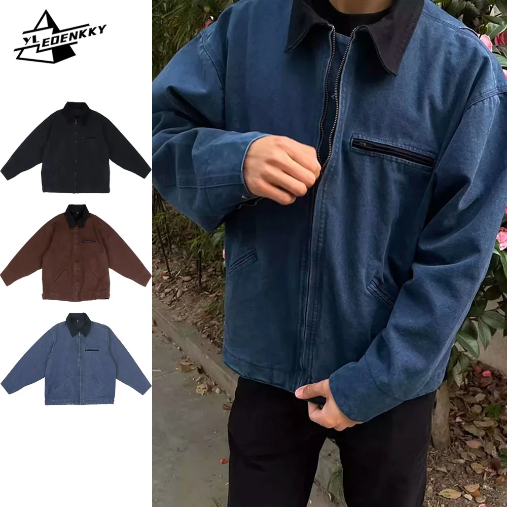 Американская куртка Детройта для мужчин и женщин однотонная Свободная