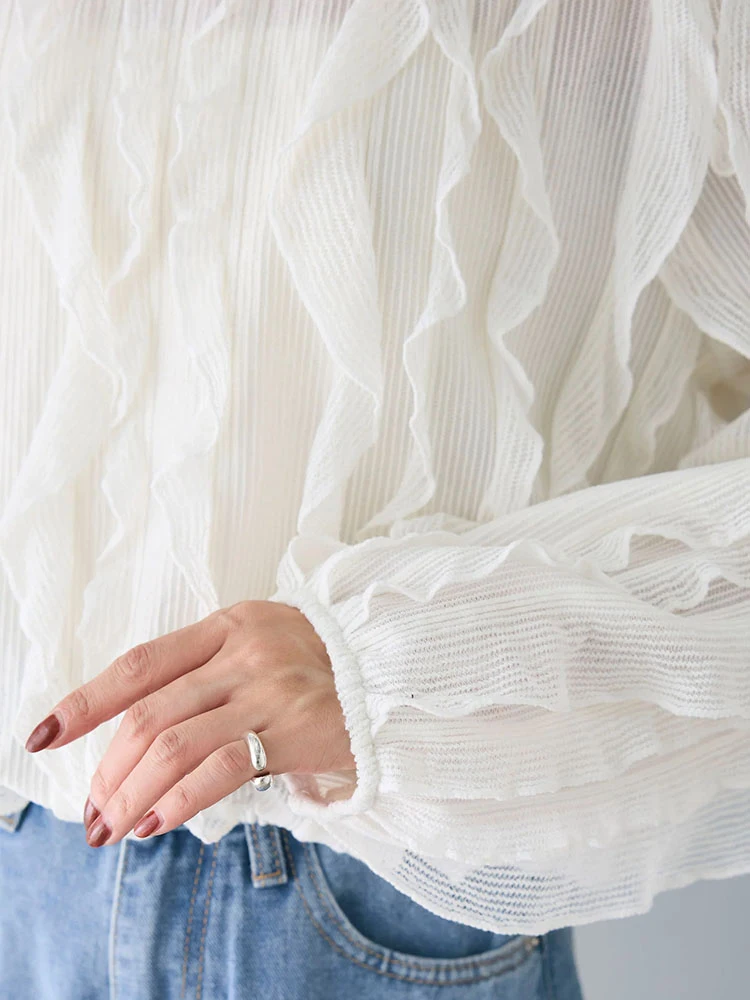 Женская черная блузка с оборками новинка 2024 элегантные офисные женские рубашки