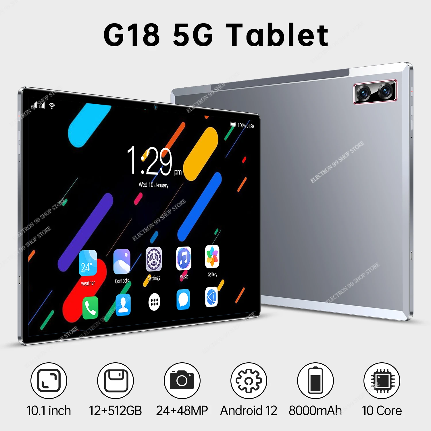 

2023 Newest Gobal Version Android Tablet G18 10.1 Inch Android 12 Bluetooth 12GB 512GB Deca Core 24+48MP WPS+5G WIFI Laptop