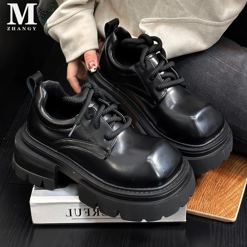 Женская обувь Мэри Джейн на платформе кожаные туфли высоком массивном каблуке