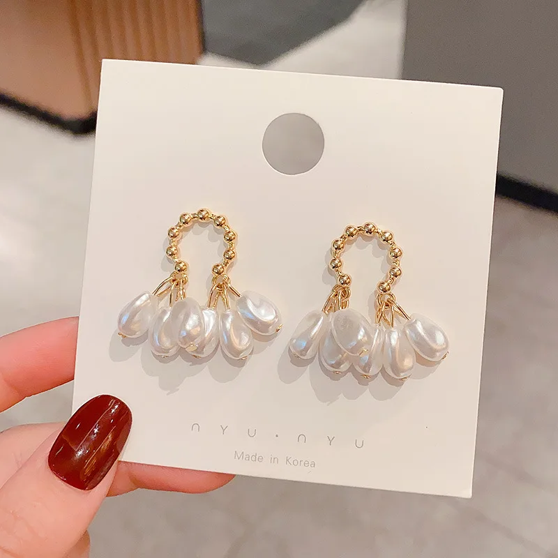 

korean fashion style pearl dangle earring for women girls elegant 2022 new temperament drop earring vintage earring geometric