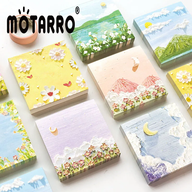 

MOTARRO 100 Sheets Kawaii Scenery Planner Sticky Notes Stationery Cute Memo Pad Notepad Office Leave Message Office Supplies