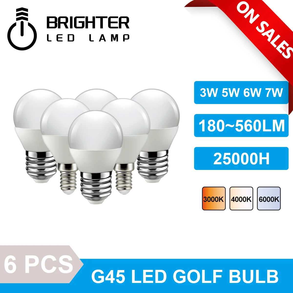 Светодиодная лампа для гольфа G45 3 Вт 5 6 7 E14 E27 220 В теплый белый свет 3000K