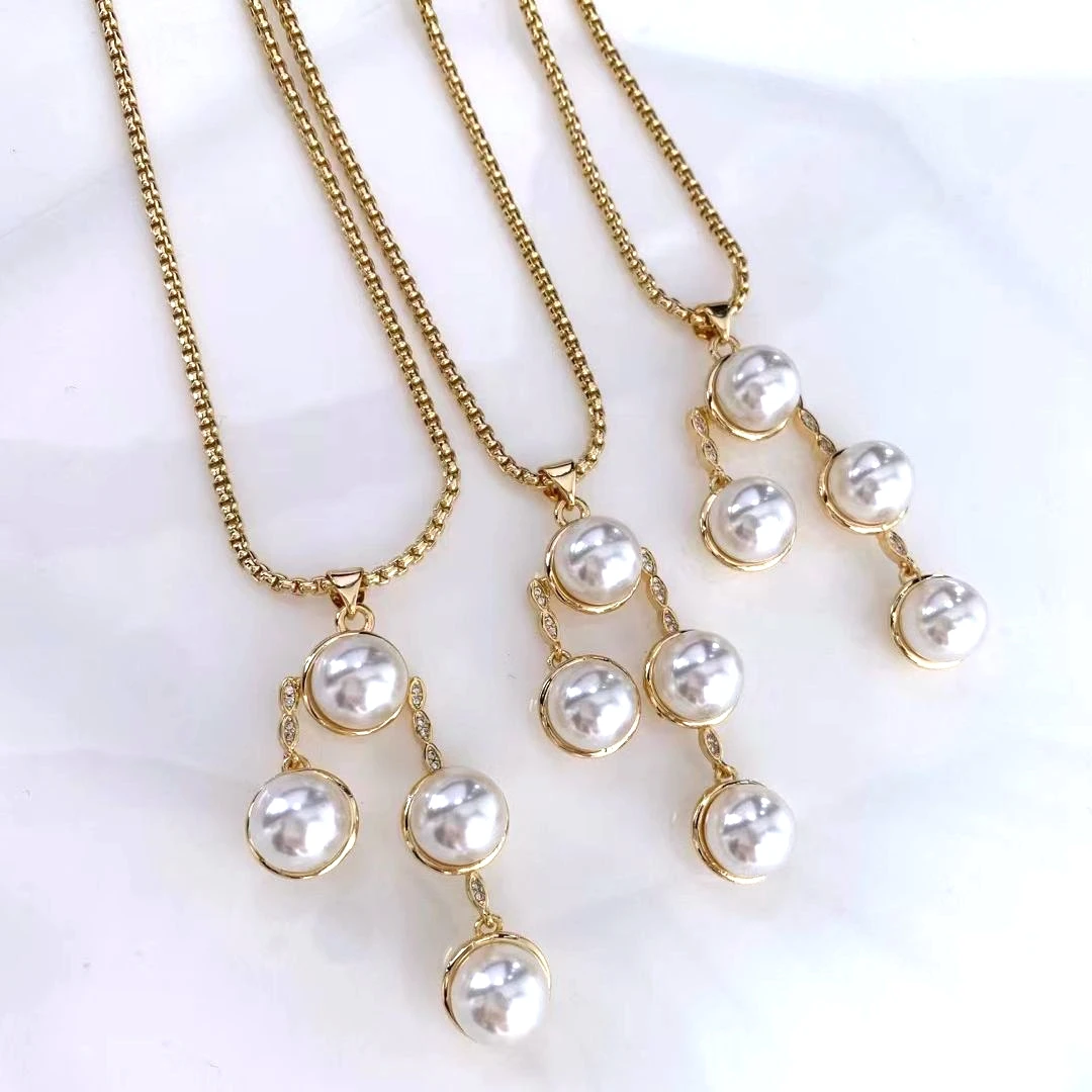 

5Pcs 2023 Vintage Elegant Pearl Pendant 18K Gold plated Pearl Wedding Choker Necklace for Women Charm Link Necklaces