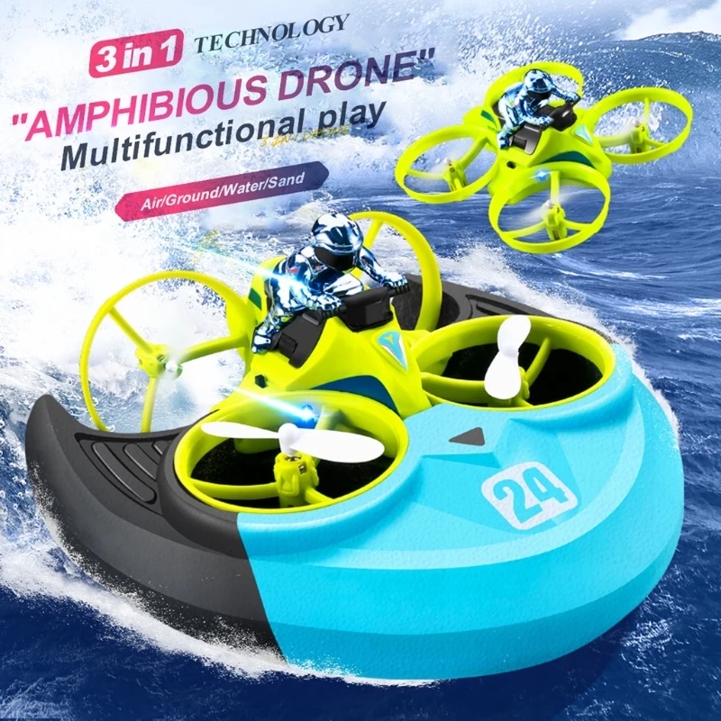 

Мини-Дрон для детей 2,4G Безголовый режим 3 в 1 морская земля Воздушный полет 4-осевой Квадрокоптер лодка вертолет с дистанционным управлением игрушки для детей на открытом воздухе