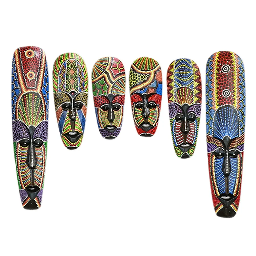 

Wooden Wall Hanging Solid Wood Carving Painted Facebook Wall Decoration Bar Home Decorations African Totem Mask Crafts C