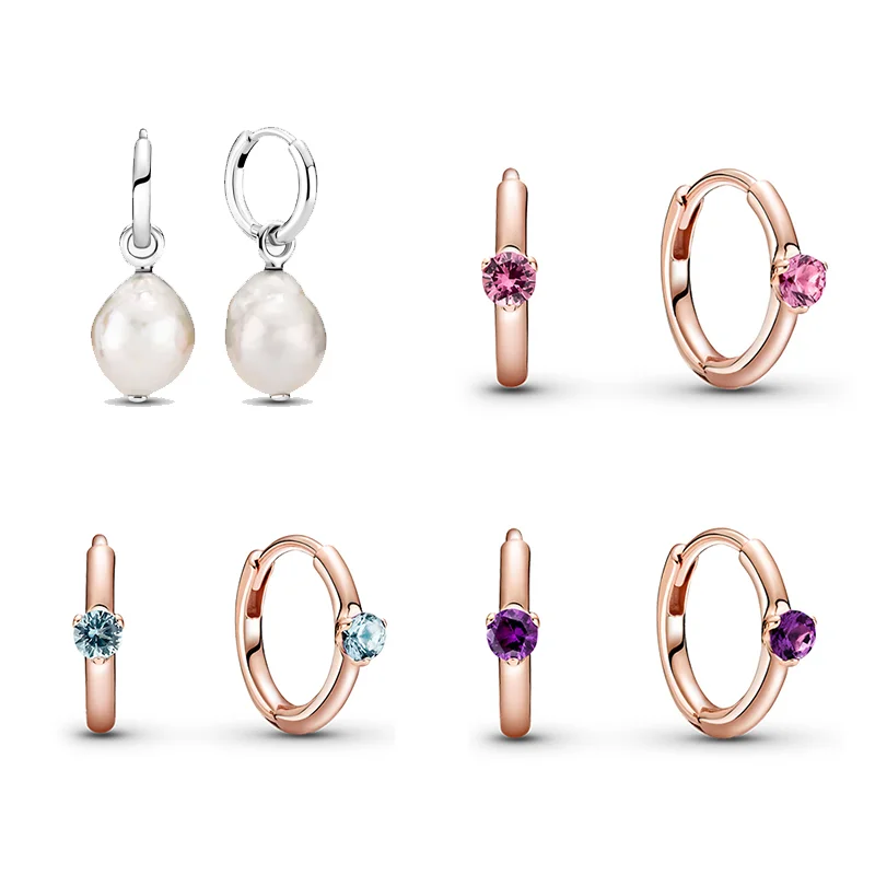 LR Pan-style 925 Silver Freshwater Pearl Earrings Rose Gold Purple Zircon Earrings Gift New Trend Fashion women's Jewelry Gifts