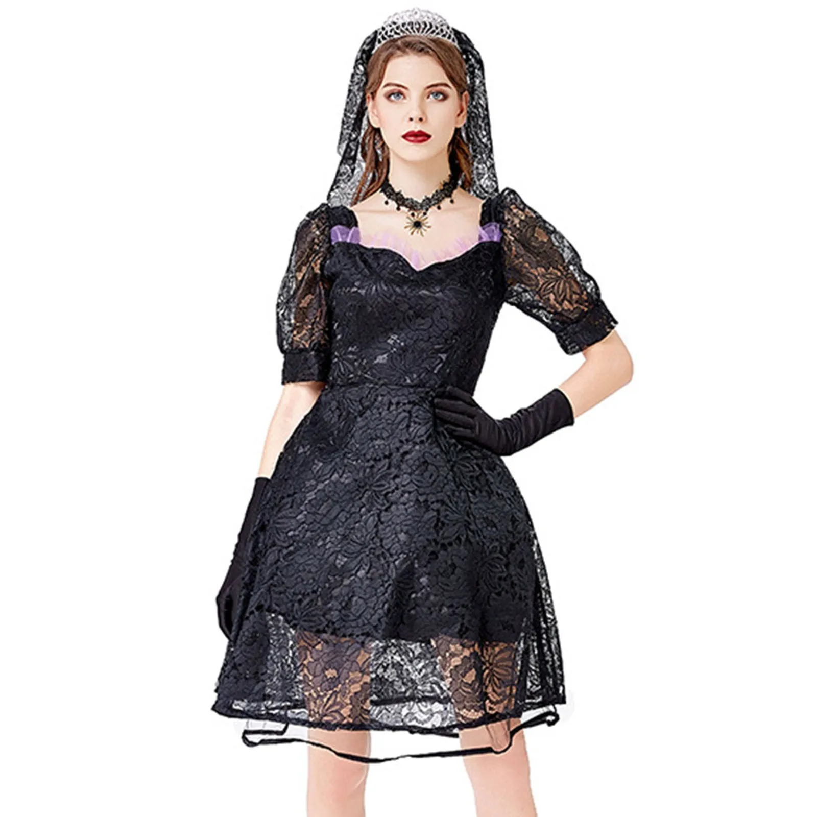 

Женский костюм из 3 предметов, 1 платье + 1 шарф-накидка + 1 перчатка, костюм-кимоно для косплея на Хэллоуин, ведьмы, невесты