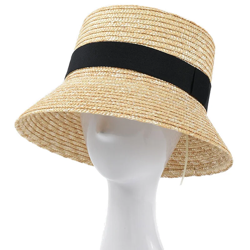 

Шляпа Соломенная женская с плоским верхом, натуральная жесткая Федора с черной полосой, Пляжная Панама с плоским козырьком, лето