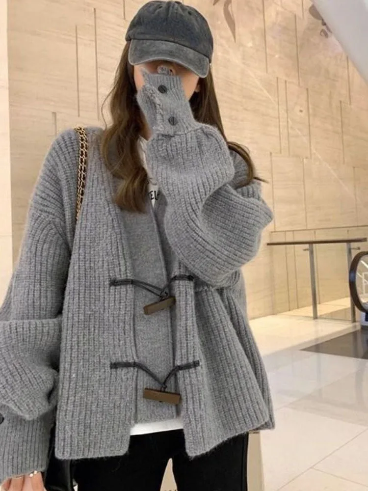 

2023 Women Knitted Y2k Aesthetic Sweater Loose Preppy Cardigan Button Jacket Grunge Clothing Women Jumper Ins Fashion All Match
