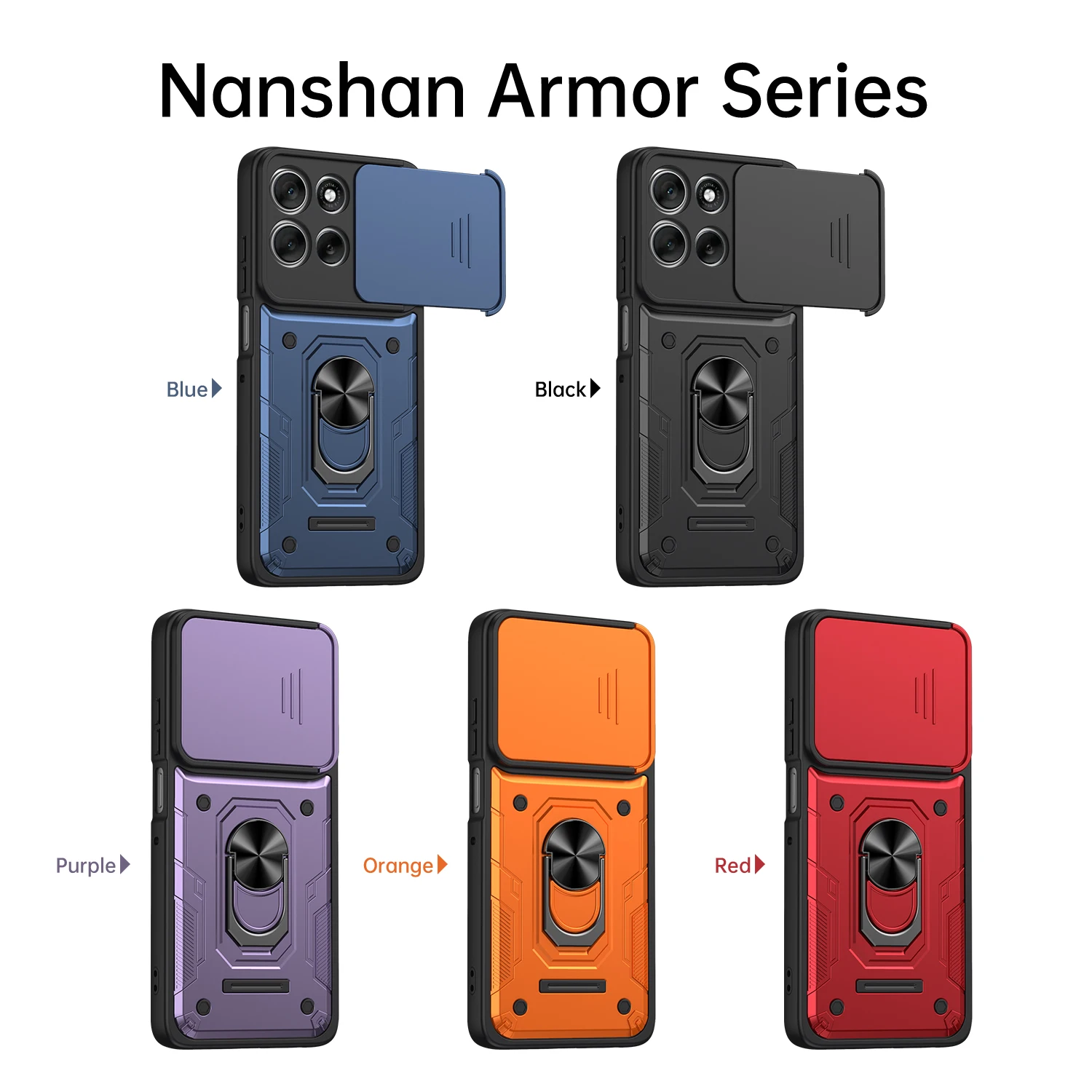 Противоударный чехол Nanshan Armor для Motorola Moto Edge 60 Pro 70 Fusion с защитой камеры, металлическим кольцом-подставкой и задней крышкой (art.: 3920dcae97e27) - 3920dcae97e27