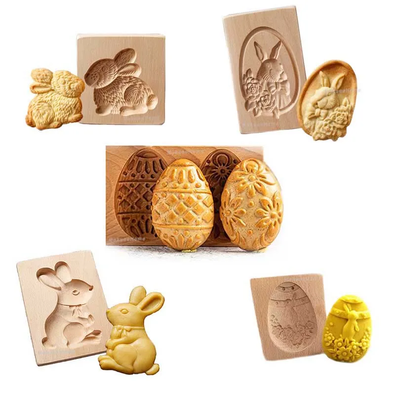 Деревянная 3D формочка для выпечки кроликов и пасхальных яиц формы печенья