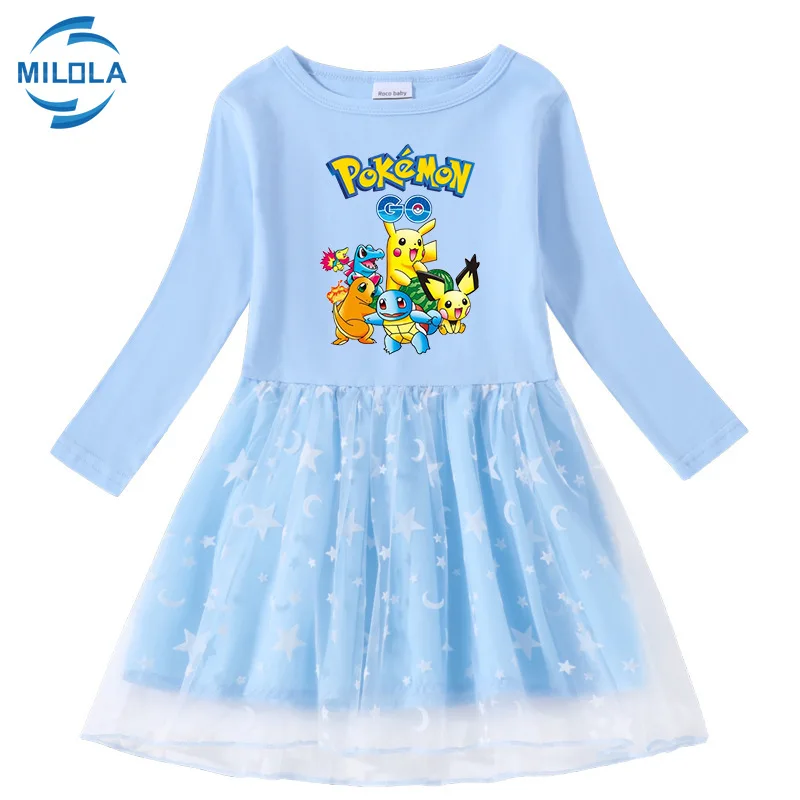 Платье для маленьких девочек с покемоном весенне-зимние кружевные платья-пачки