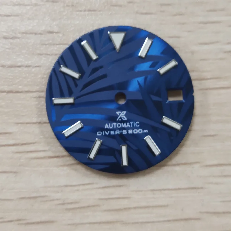 Watch accessories dial Leaf green blue white striped nails C3 luminous SKX007 / abalone /turtle watch MOD NH35/36 Movement Date