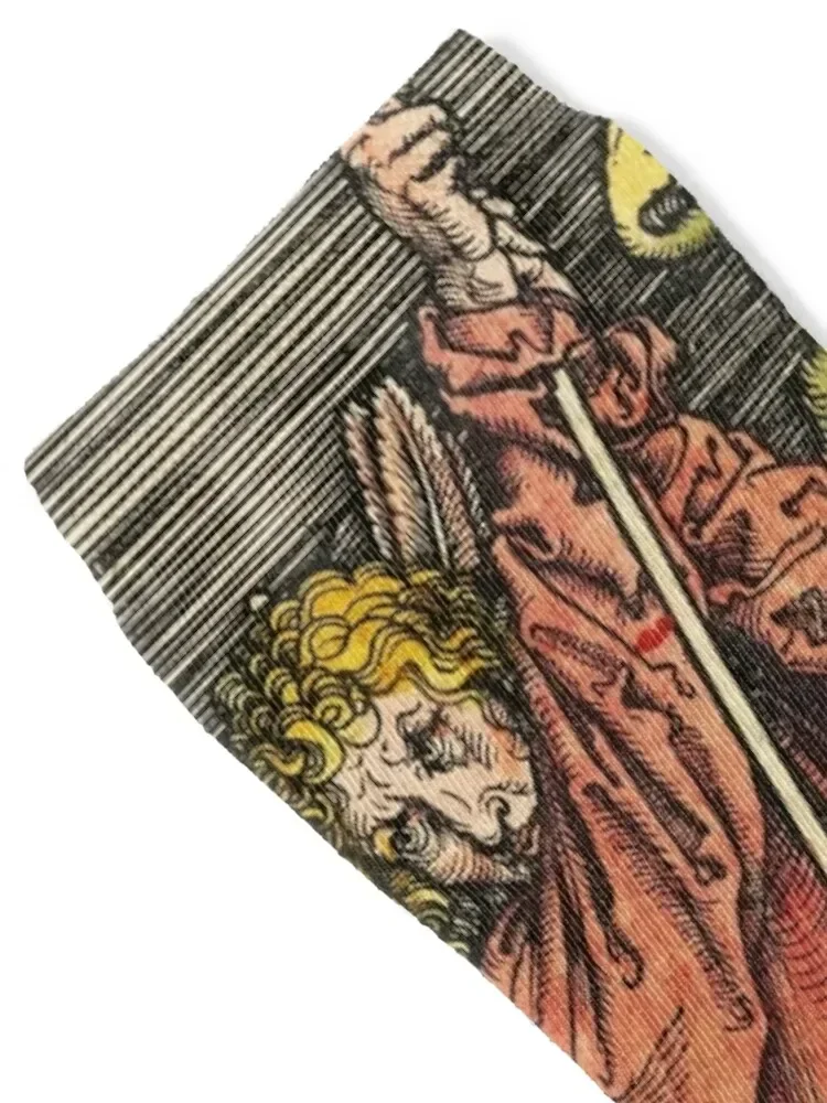 Saint-Michael Fighting the Dragon from The Apocalyps Ink Средневековые винтажные бумажные носки Albrecht Dürer