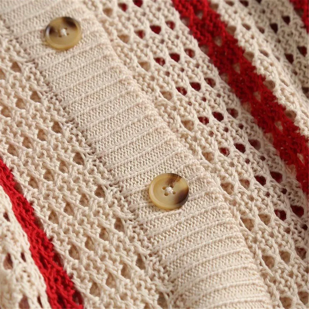 Женский полосатый кардиган DiYiG повседневный вязаный с отложным воротником и