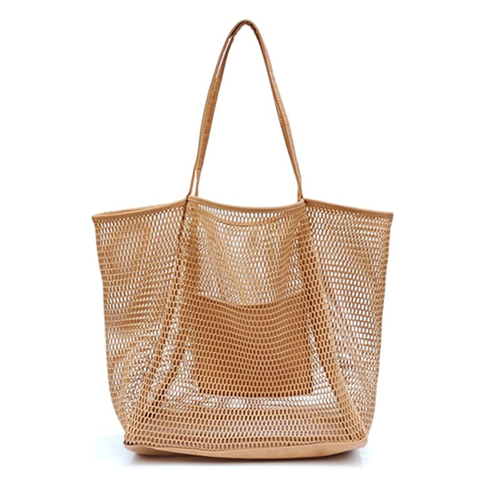 

Summer Fashion Women Hand-Woven Handbag Portable Travel Sea Beach Bag Large Capacity Shoulder Bags Mesh Lining Gym Tote Bag