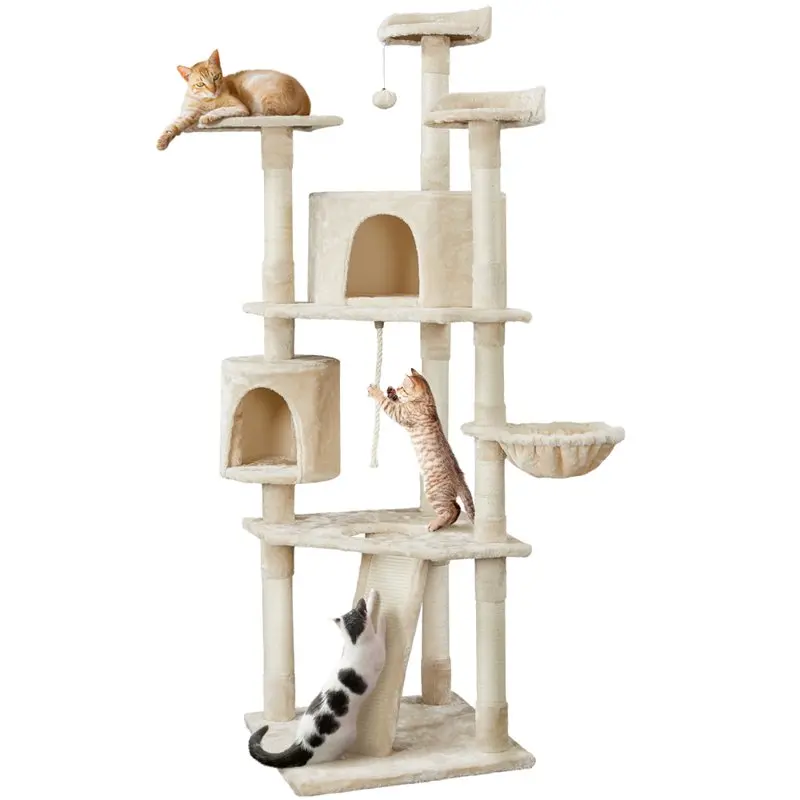 

79"H Multilevel Large Cat Tree Condo Tower with Scratching Post, Beige