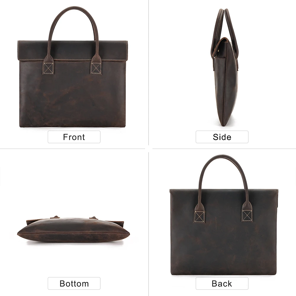 Винтажный деловой портфель из натуральной кожи Crazy Horse коричневого цвета с