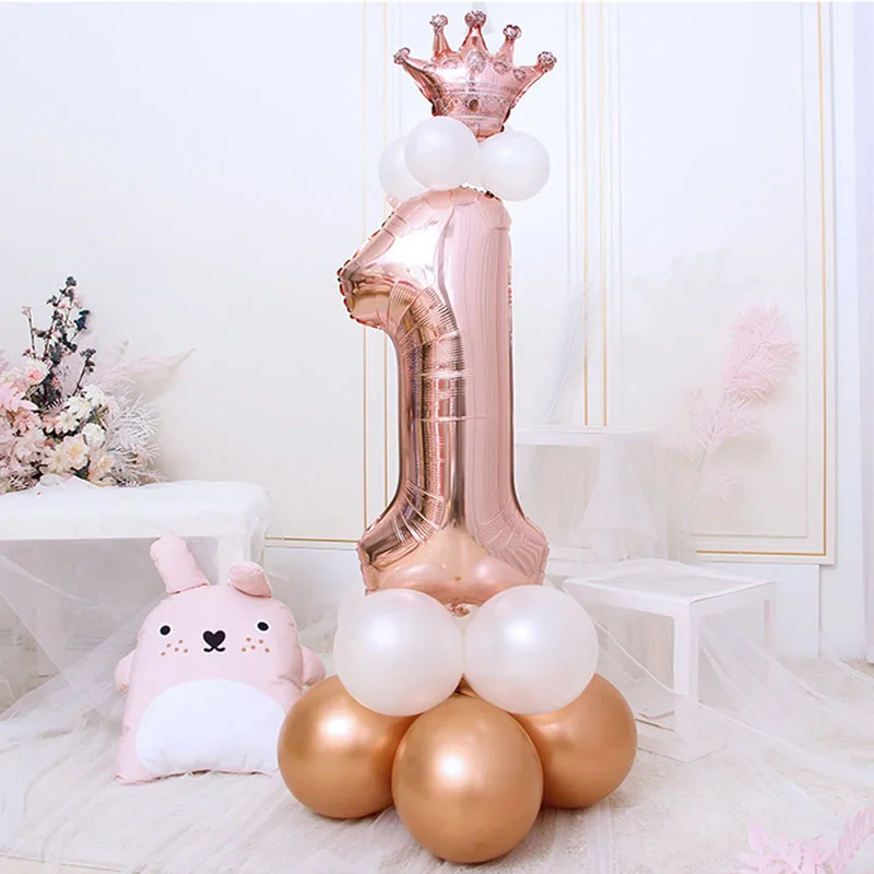 1st 1 2 3 4 5 6 7 8 9 Years Old Happy Birthday Number Foil Balloon Boy Girl First Party Decoration Kids Latex Rose Gold Supplies