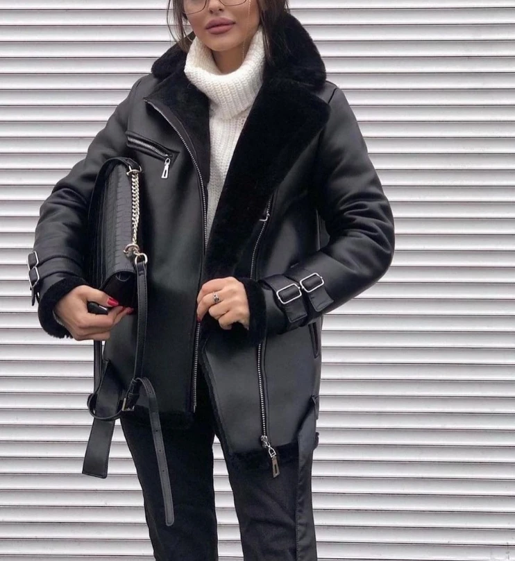 Модное женское пальто с шалевым воротником на молнии кардиган толстая кожаная