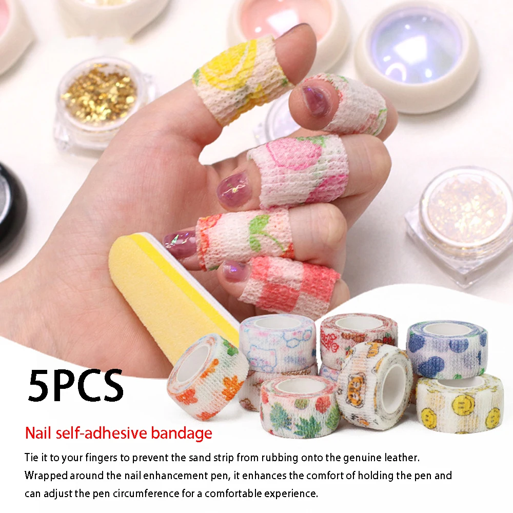 

5Pcs Manicure Tools Breathable Wrap Self-adhesive Tape Nails Finger Protection Bandage Cute Flex Anti UV/LED Wear Nail Supply
