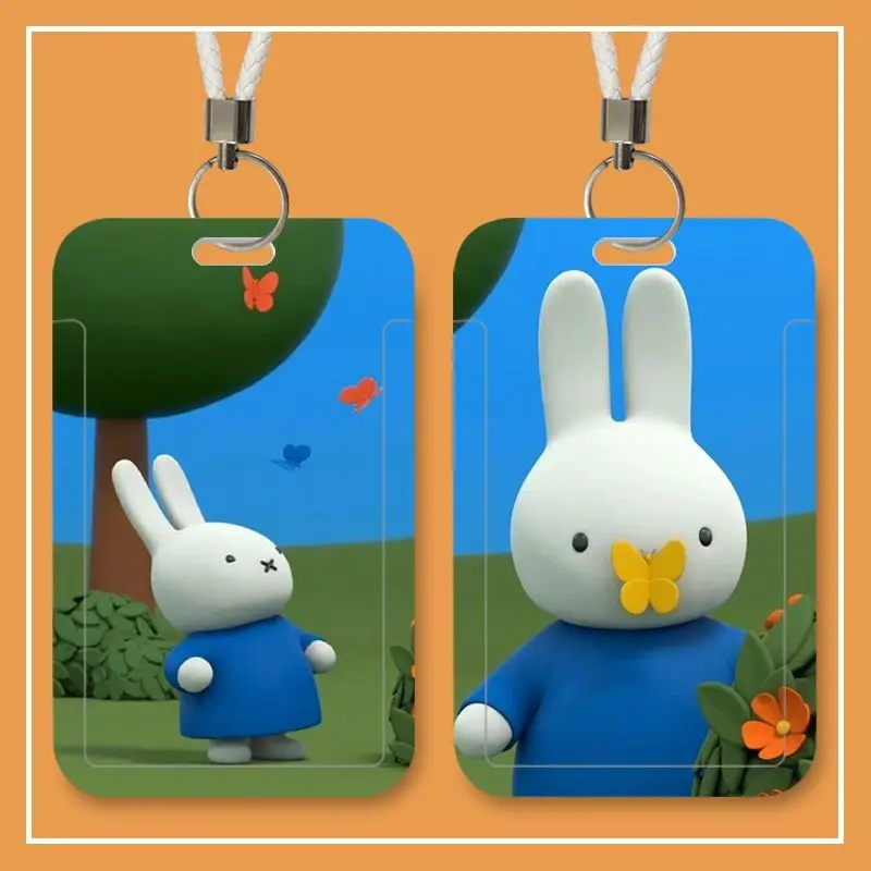 Новый Kawaii Anime Cute Miffy Student Meal Card Bus ID Защитная крышка Campus Hard Shell Подвесная веревка