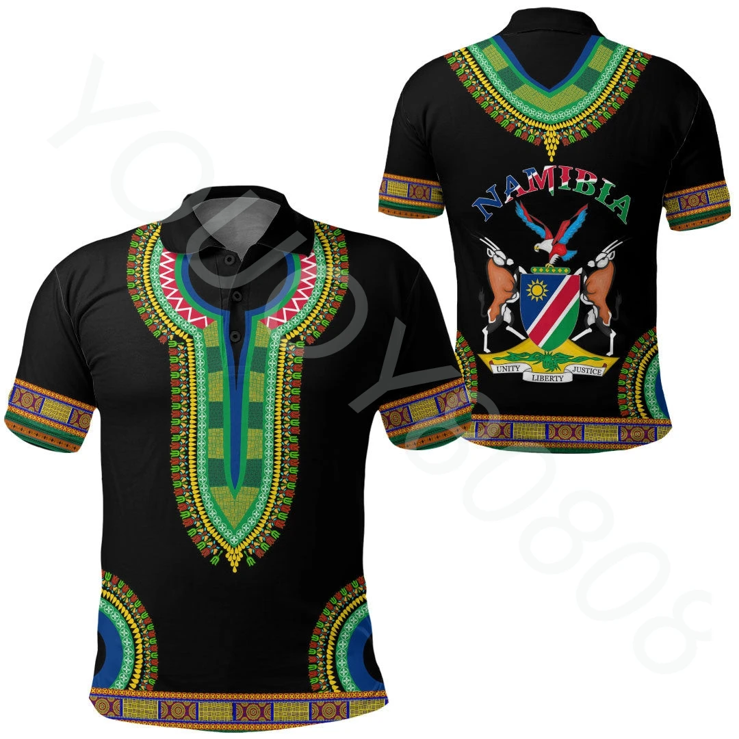 

Summer New Men's African Zone Lapel Casual Printed Lapel T-Shirt Loose Namibia Pentagon Polo Shirt Clothing