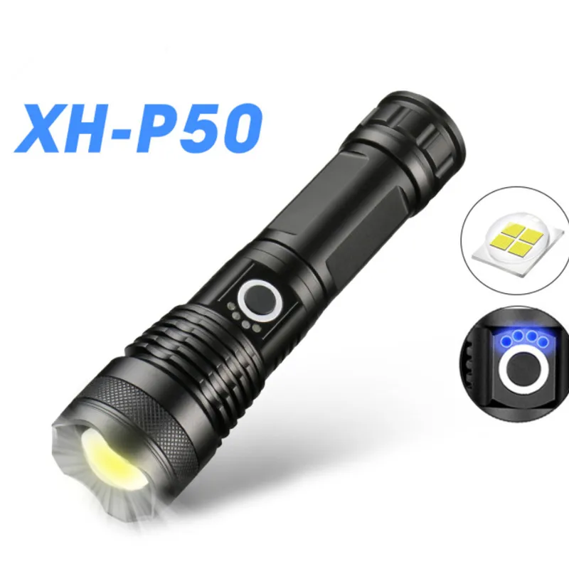

Powerful LED P50 Rechargeable Zoom Flashlight Outdoor Tactical Hunting Flashlight Police Intelligent Waterproof Torch Lantern